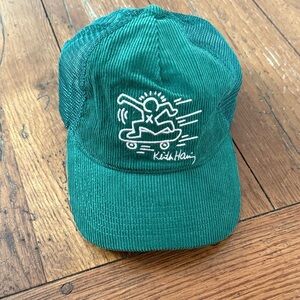 Keith Haring Corduroy Hat with Skateboard Design - Green